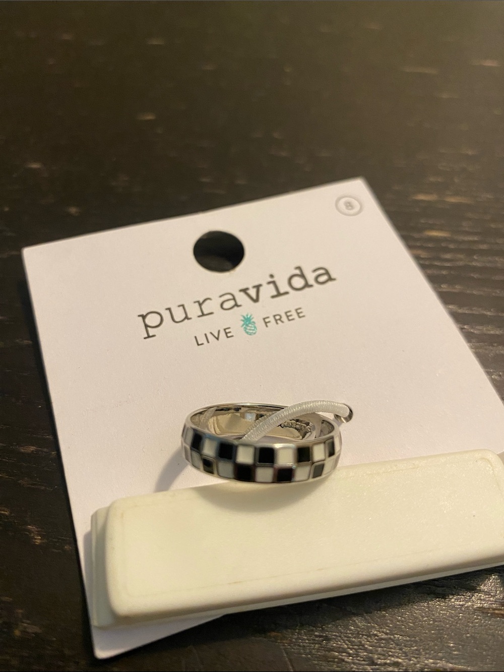 Pura Vida Black & White Checkered Band Ring